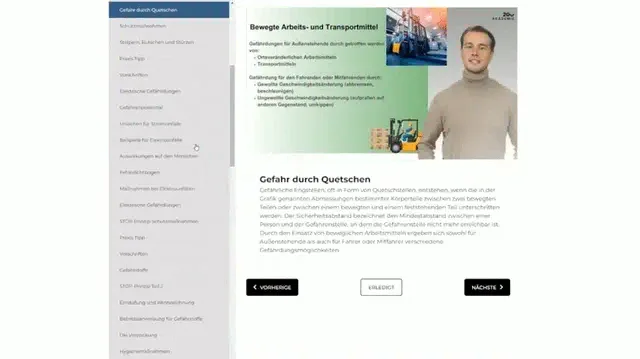 Blick in den Online-Kurs Aufbaumodul Technik