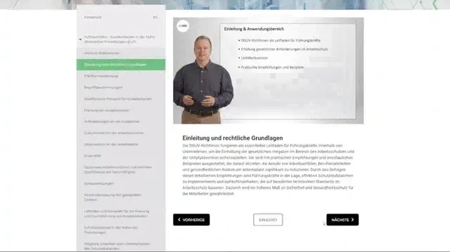Blick in den Online-Kurs Ausästarbeiten an Freileitungen