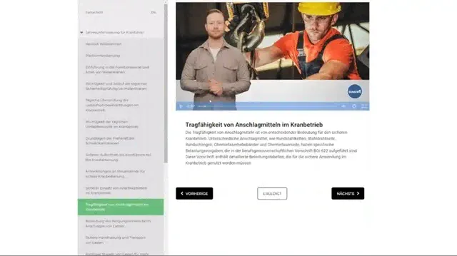 Blick in den Online-Kurs Jahresunterweisung Kranführer