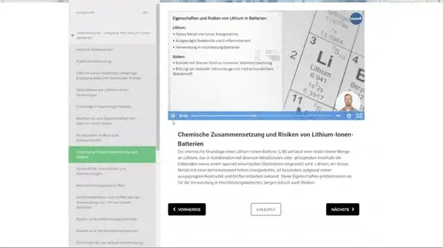 Blick in den Online-Kurs Brandschutz Lithium-Ionen